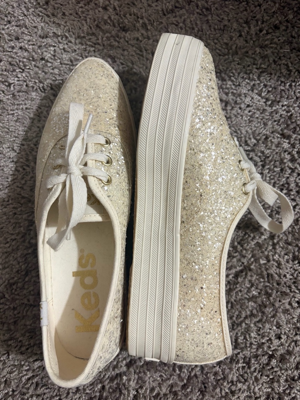 Keds Women's Glitter Platform Sneakers in Ivory Sparkle